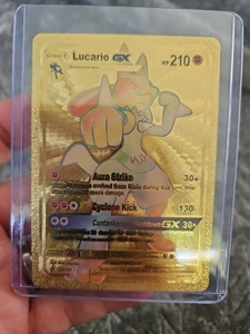 Lucario GX Rainbow Gold Foil Fan Art Vinyl Textured Collector Pokemon Card - Bild 1 von 5