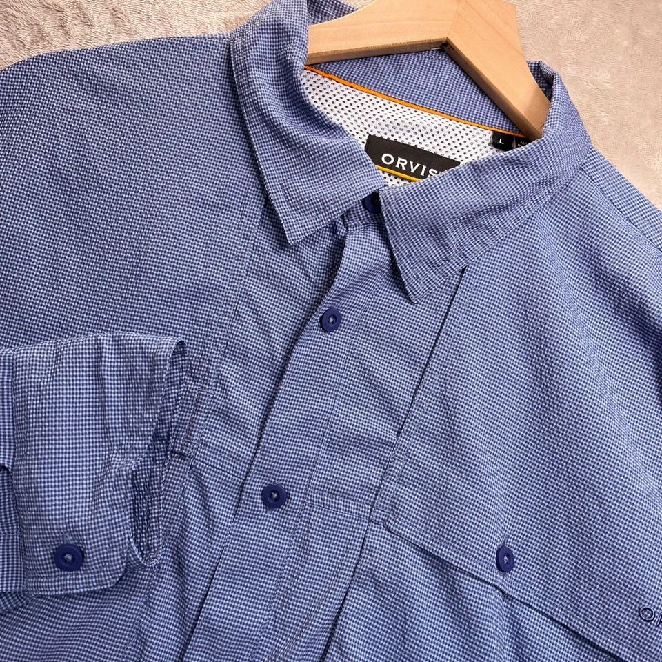 Orvis Shirt Mens L Active Fit Fishing Vented Seersucker Micro Check Hiking - Image 1 of 4