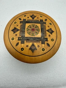 Vintage Ukrainische Intarsien Holz Runde Schmuck Stash Box - Bild 1 von 9