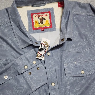 Nueva Camisa Occidental Cinch Para Hombres XXL Tonal Floral Manga Larga Rendimiento a Presión Azul Foto 1 de 4
