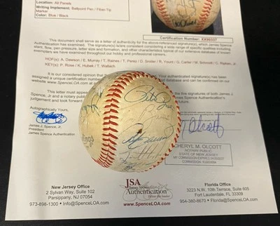 HALL OF FAMERS & STARS SIGNED JSA CERTIFIED BASEBALL 19 AUTOS RIPKEN ROSE CARTER - Image 1 of 4