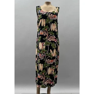 The Disney Catalog Vtg 90s Dress Women L Black Mickey Mouse Beach Surf Midi - Picture 1 of 9