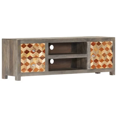 TV Cabinet Gray and Brown Solid Mango Wood, MDF - Image 1 of 4