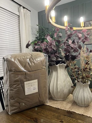 Twin/Twin Extra Long Washed Cotton Sateen Comforter and Sham Set Light Brown NEW - Image 1 of 4