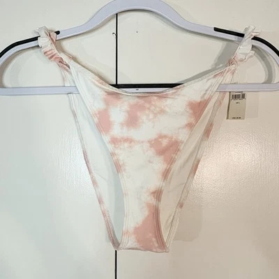 Aerie Women's Large Cheekiest Pink White Tie-dye Bikini Bottom Ruffles Beachy - Image 1 of 4