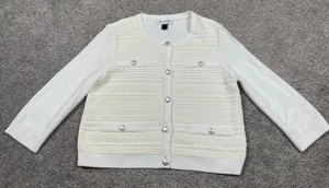 St John Sweater Womens Medium White Cardigan Pearl Button Embroidered Luxury Top - Picture 1 of 9