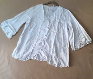 Soft Surroundings Half Moon Bay Top XL Ivory Lace Cutwork Embroidery V Neck NWOT - Picture 1 of 8