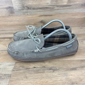 L.L. Bean Size 9 503376 Gray Leather Slip-On Moccasin Slipper Shoes Men's - Picture 1 of 8