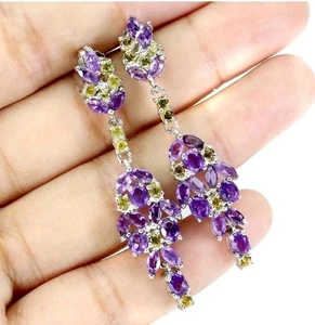 925Silber OHRHÄNGER Echte Edelsteine Amethyst 585weißgold Vergoldung - Bild 1 von 6