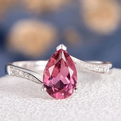 3.20 Ct Pear Cut Natural Tourmaline and Diamond Women Ring 950PT Platinum Plated - Image 1 of 4