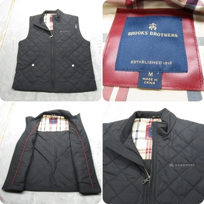 Brooks Brothers Vest Men Medium Black Pockets FullZip Quilted Puffer Logo Preppy - Image 1 of 4