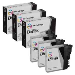 LD Compatible 3PK LC61BK Brother LC61 Black Ink Cartridge MFC-5895cw DCP-585CW - Picture 1 of 9