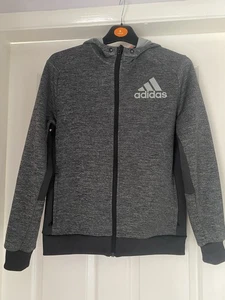 Unisex Age 13-14 Grey Full Zip Hooded Adidas Jumper - Picture 1 of 1