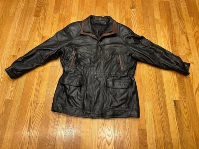 Leonardo’s Made in Canada VTG Black and Brown Leather Jacket Zip Up Mens 2XL - Image 1 of 4