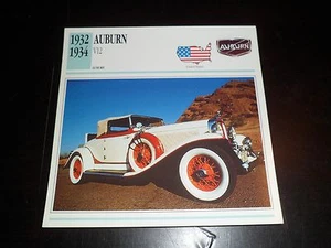 1932 1933 1934 Auburn V12 Car Photo Spec Sheet Stat Info CARD - Bild 1 von 1
