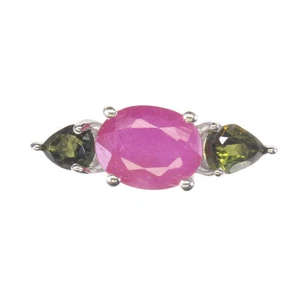 Anello In Argento Sterling 925 Con Rubino Ovale 9x7mm E Gemma Di Tormalina 8 - Foto 1 di 9
