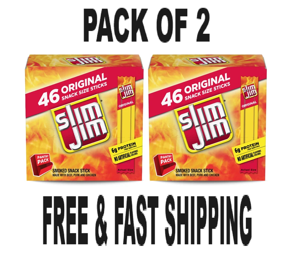 Slim Jim Original Snack Ahumado Tamaño Palitos, 0.28 OZ Carne Palitos, 46 Co. Paquete de 2 Foto 1 de 1