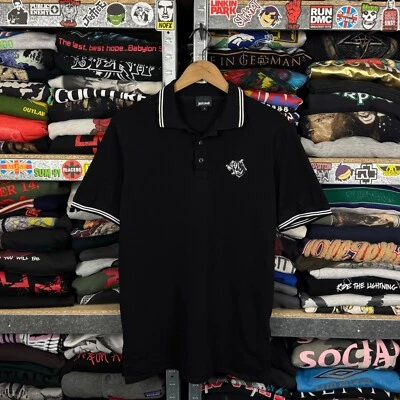 JUST CAVALLI TIGER LOGO SHORT SLEEVE BLACK COTTON POLO SHIRT ADULT MENS LARGE - Image 1 of 4