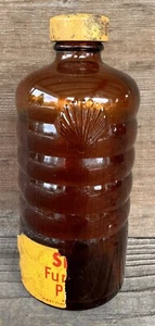 Vtg. Shell Oil Furniture Polish Amber Bottle Embossed Shell Logo Partial Label - Picture 1 of 9