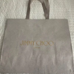 Authentic Jimmy Choo Shopping Bag Gift Bag 20x16.25x 8” Gray Silver Ribbon EUC - Picture 1 of 11