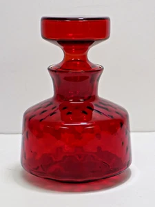 MCM Ruby Red Glass Interior Swirl Pattern Decanter Bottle w/ Flat Top Stopper ** - Picture 1 of 6