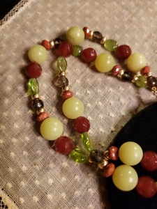 14K Gold PERIDOT, SMOKY QUARTZ, CARNELIAN, JASPER, & SERPENTINE 17" Necklace - Picture 1 of 17