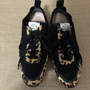 womens Loeffler Randall Black Brown Animal Print Hair Lace-Up Sneakers, sz 7 1/2 - Picture 1 of 16