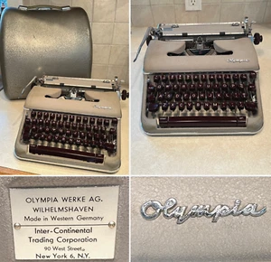 1950s/60s OLYMPIA SM-4 Gray Metal Art-Deco Brown Keys Typewriter  & Case Working - Picture 1 of 19