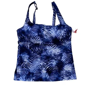 Lands' End Navy Blue White Tie Dye Palm Tankini Swim Top Size 10DD NEW NWT - Picture 1 of 9
