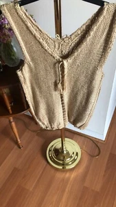 BRAND NEW HAND KNITTED Beige Wool Sweater Vest with V-Neck Size S/M - Picture 1 of 4