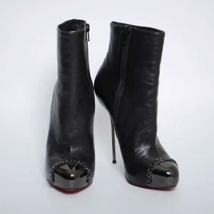 Christian Louboutin Black Leather High Heels Ankle Boots Stilettos Booties US7.5 - Picture 1 of 12