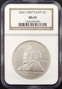 2003 P First Flight Commemorative silver dollar graded MS 69 by NGC! - Picture 1 of 4