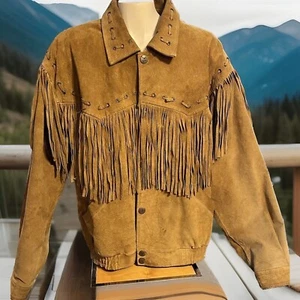 VTG Stefano Man Genuine Leather Western Rodeo Fringe Jacket Mens Large - Picture 1 of 14