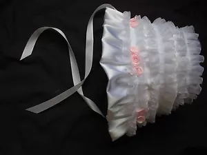 Reborn/Baby Mädchen weiß Satin Taufe/Taufhaube/Sonnenhut Gr. 0-24 M - Bild 1 von 7