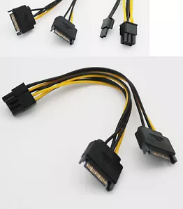 1pc Dual 15 Pin SATA Male To PCIe 8 Pin (6+2) Male Video Card Power Supply Cable - Picture 1 of 10