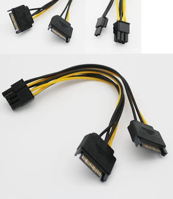 1pc Dual 15 Pin SATA Male To PCIe 8 Pin (6+2) Male Video Card Power Supply Cable - Image 1 of 4