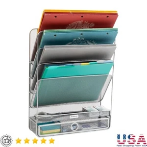 4-Tier Vertical File Storage Organizer Desk Wall Mount Metal Mesh Office Utility - Picture 1 of 8