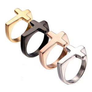 Vintage Classic Jesus Cross Ring Stainless Steel Men Women Elegant Wedding Band - Picture 1 of 16