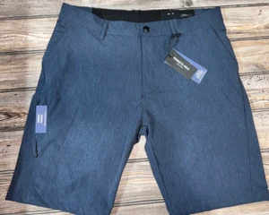Kenneth Cole New York Mens Blue Heather Slim Fit Tech Shorts Hidden Pocket Sz 34 - Picture 1 of 2