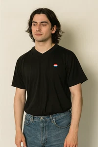 Vintage Pepsi V-Neck T-Shirt 80s 90s Black Single Stitch Minimal Logo Tee M - Bild 1 von 5