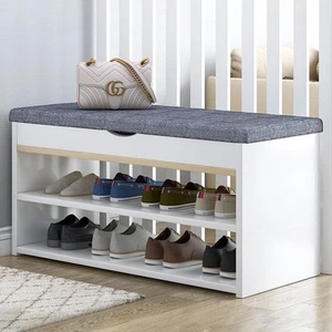 Shoe Bench Hallway Wooden Rack Storage Cabinet Cushion Seat Cupboard Organiser - Picture 1 of 17