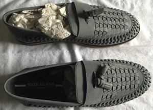 Men’s Leather Woven Loafer Slip On Shoes by River Island Size 9 New - Picture 1 of 6
