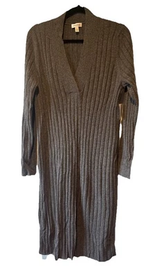 Nordstrom 100% Cashmere Ribbed V-Neck Midi Dress - Large $229 - Image 1 of 4