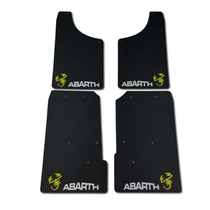 Abarth 500 595 695 Rally Style Mudflaps Black 4mm PVC Gloss Logo Y+W -RALLYFLAPZ - Picture 1 of 8