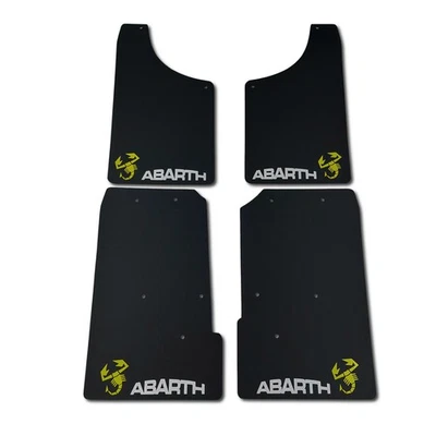 Abarth 500 595 695 Rally Style Mudflaps Black 4mm PVC Gloss Logo Y+W -RALLYFLAPZ - Image 1 of 4