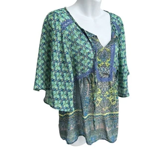 Fig & Flower Anthropologie Boho Top Damen Medium grün blau Tunika Bluse fließend - Bild 1 von 11