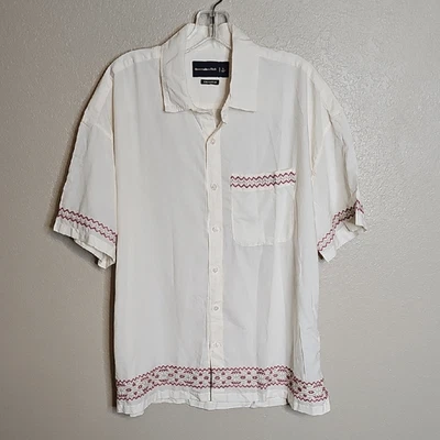 Abercrombie And Fitch The Oversized Camp Collar Embroidered Shirt Large Ivory - Image 1 of 4