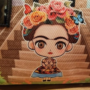 Frida Kahlo Artisan Purse Yute Pyramid and flowers cork back Mexican T53 - Picture 1 of 8