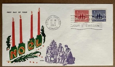 Canadá 1964 Navidad FDC • Primera edición nacional • Noël Candle & Family Cachet Foto 1 de 4
