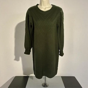 Mystree Rib Chevron Sweater Dress Tunic Dark Olive Green Medium - Picture 1 of 10